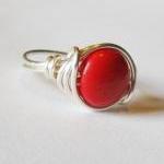 Red Magnesite Gemstone Ring In Silver, Wire..