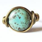 Boho Turquoise Ring Custom Size In Antique Brass