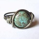 Boho Turquoise Ring Custom Size In Gunmetal