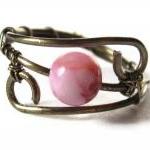 Pink Gemstone Ring, Wire Wrapped In Gunmetal,..