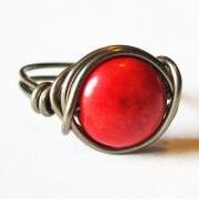 Red Magnesite Gemstone Ring, Wire Wrapped Jewelry