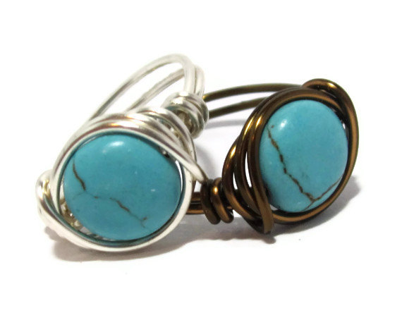 Turquoise Coin Ring Custom Size And Band Color