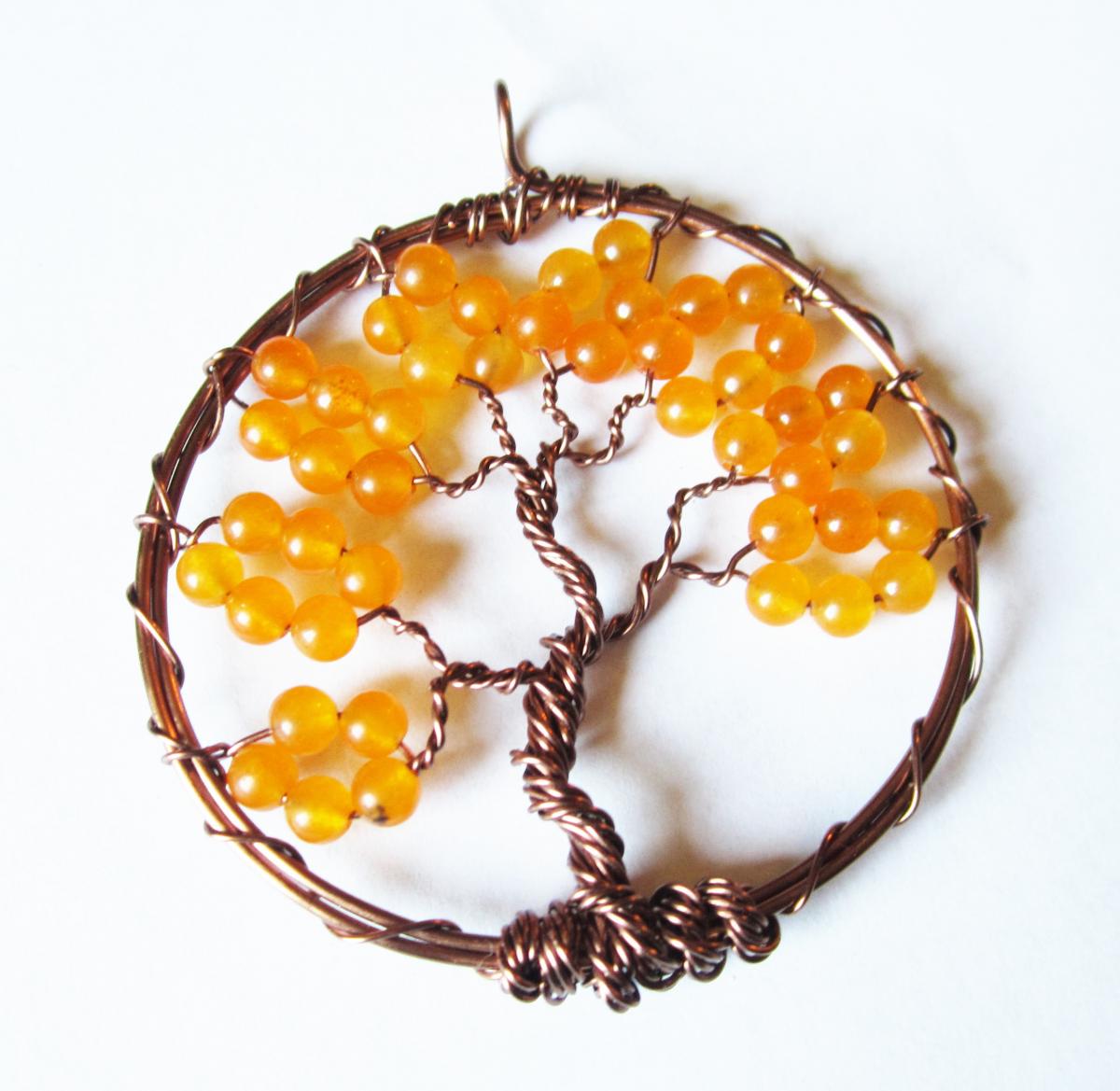 Orange Tree Of Life Pendant - Bohemian Jewelry - Antique Copper Trees - Hippie, Boho Style