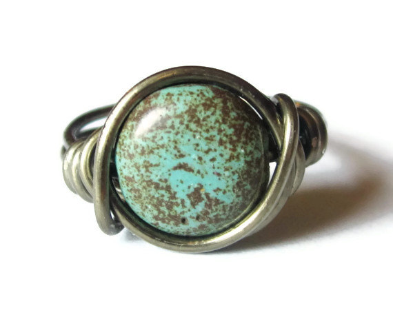 Boho Turquoise Ring Custom Size In Gunmetal