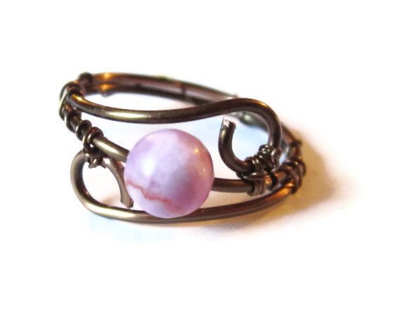 Pink Gemstone Ring, Wire Wrapped In Gunmetal, Custom Size